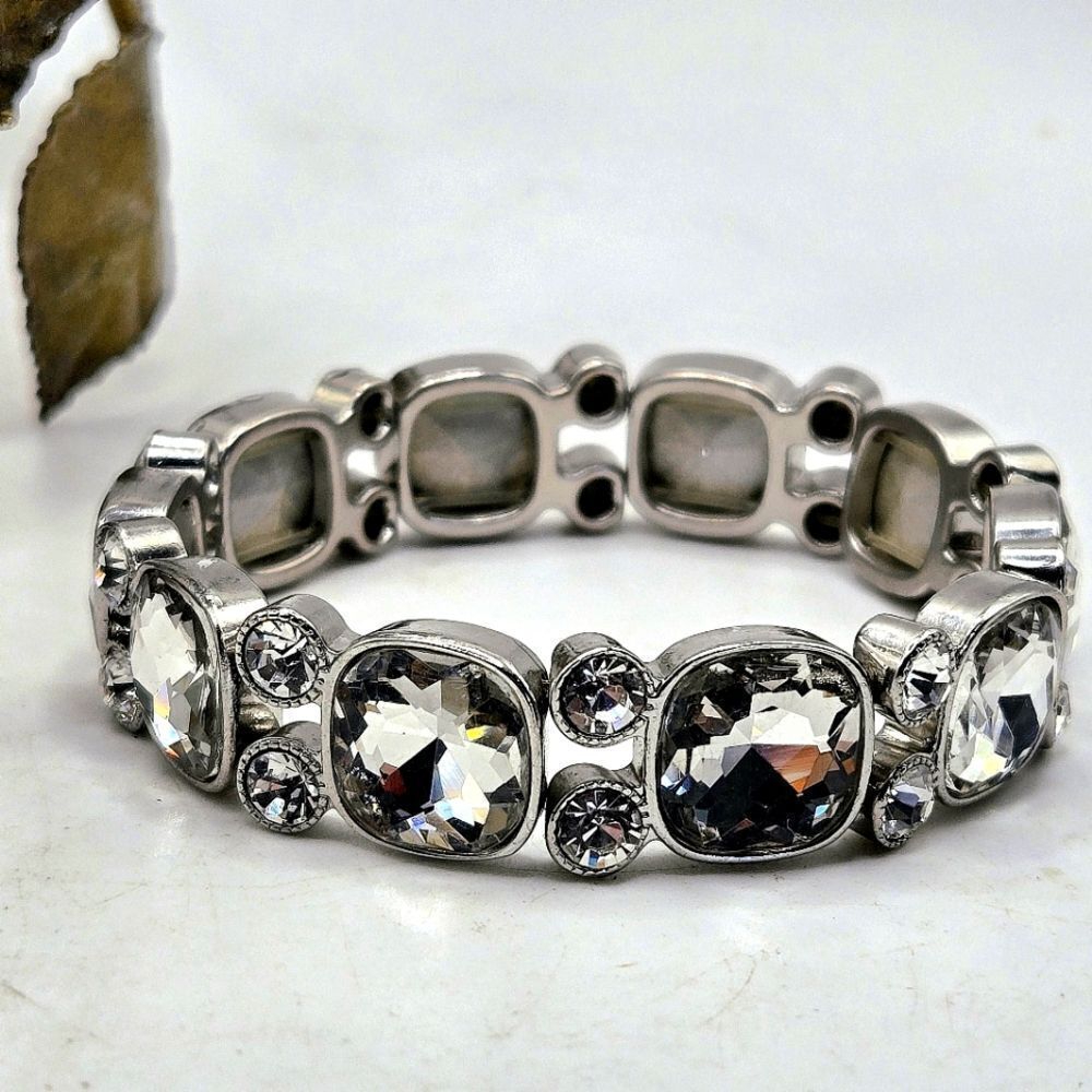 "5/$25" Rhinestone Silvertone Bling Cocktail Stretch Bracelet
